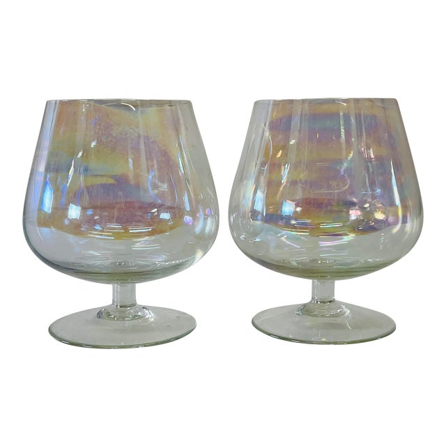 Vintage 1960s Iridescent Brandy Snifters, Pair For Sale