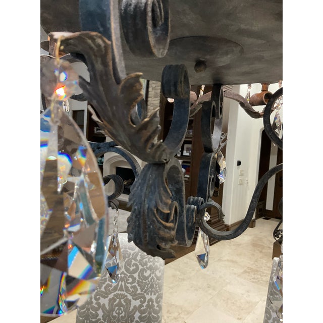 Vintage Wrought Iron and Crystal Chandelier by Ashore Lighting For Sale - Image 17 of 17