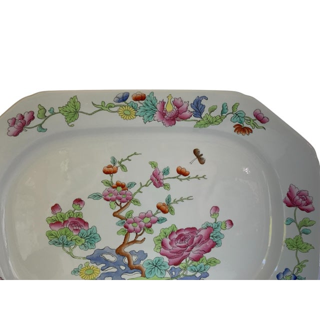 Indian Antique Copeland Spode "Willis" Indian Tree 16.75" Hand Enameled Large Meat Serving Platter New Stone England Nov 1917 For Sale - Image 3 of 8