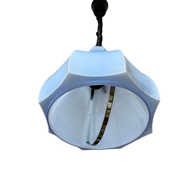 Vintage Light Blue Adjustable Pendant Light, Former Yugoslavia, 1970s For Sale - Image 4 of 7