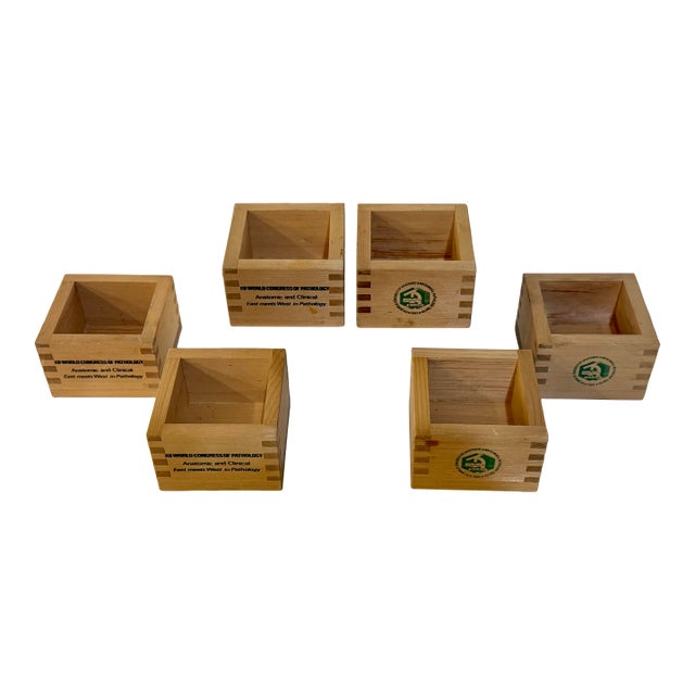 1983 Tokyo Japan XII World Congress of Pathology Wooden Masu Cups — Set of 6 For Sale