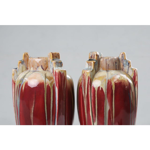 Art Deco Sculptural Glazed Ceramic Vases, Belgium, 1930s, Set of 2 For Sale - Image 4 of 12
