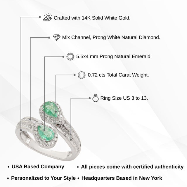 Contemporary Emerald Diamond Cluster Bypass Ring in 14k Gold Size 8 For Sale - Image 12 of 17