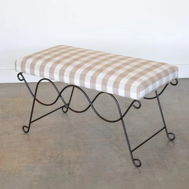 Metal Panoplie Iron Double Loop Bench, Tan Gingham For Sale - Image 7 of 9