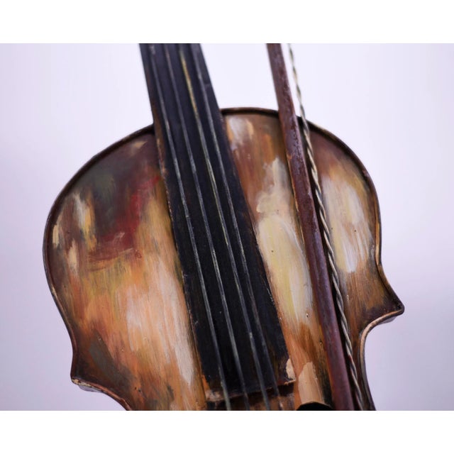 Mid 20th Century Vintage Decorative Ornamental Metal Sculpture Violin With Bow - a Pair For Sale - Image 5 of 9