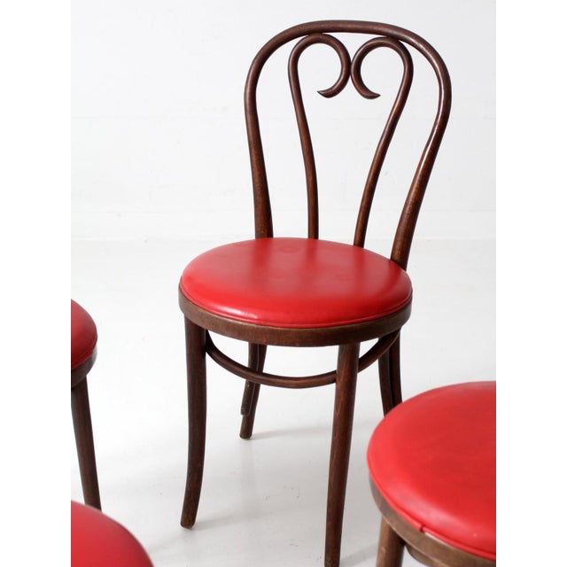 Vintage Mid-Century ZPM Radomsko Bentwood Dining Chairs Set of 4 With Red Seats For Sale - Image 17 of 18