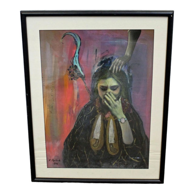 Vintage Modern Abstract Oil 'Sorrow' Painting of Woman Crying by R. Macleod For Sale