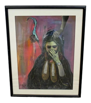 Vintage Modern Abstract Oil 'Sorrow' Painting of Woman Crying by R. Macleod