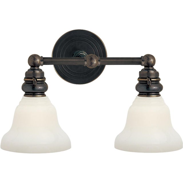Transitional Chapman & Myers for Visual Comfort Signature Boston Functional Double Light in Bronze with White Glass For Sale - Image 3 of 4