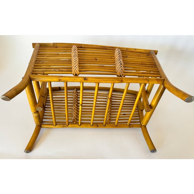 Vintage Bent Bamboo & Rattan Magazine Rack With Hand-Braided Wicker, Mid-Century For Sale - Image 10 of 13