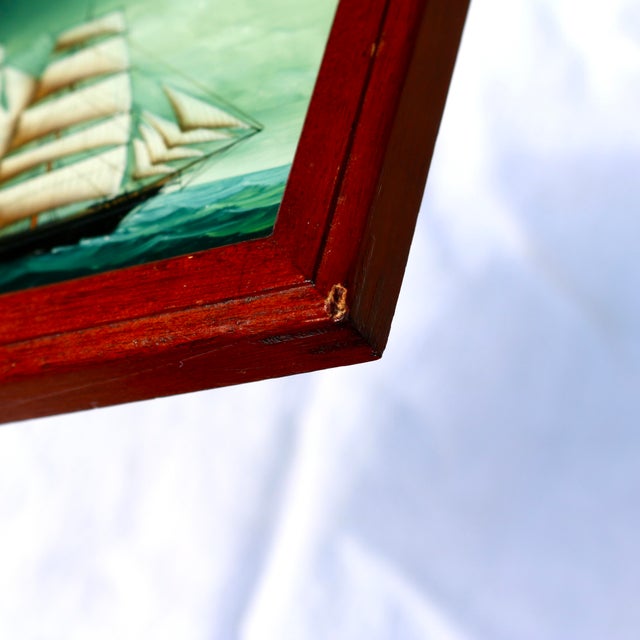 Early 20th Century Miniature Framed Reverse Glass Painting of a Clipper Ship For Sale - Image 12 of 16