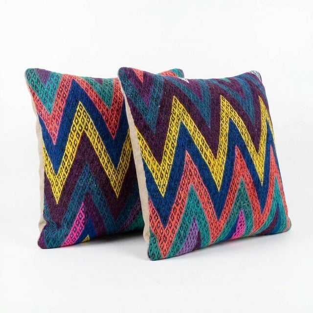 Mid-Century Modern Turkish Kilim Rug Pillow Cover 19'' X 20'' - Set of Two For Sale - Image 3 of 4