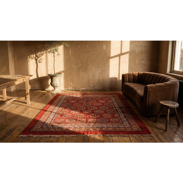1900s Red Paisley Rustic Antique Turkish Oushak Rug 5' X 6'9" Handknotted Wool Carpet For Sale - Image 9 of 9