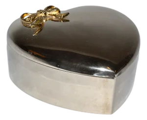 1970s International Silver Company Silver Plate Brass Heart Dish Box Trinket Keepsake