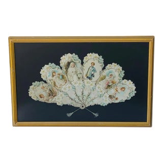 Antique Framed Calendar Fan, Victorian Wedding Floral Illustrations For Sale