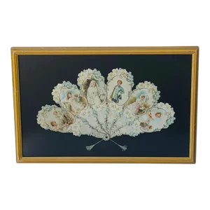 Antique Framed Calendar Fan, Victorian Wedding Floral Illustrations