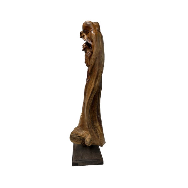 Sienna Chinese Cypress Wood Carved Bodhisattva Kwan Yin Tara Statue For Sale - Image 8 of 10