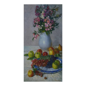 Vintage Still Life Oil Painting, Flowers and Fruit, 1960s Soviet Art 100-50