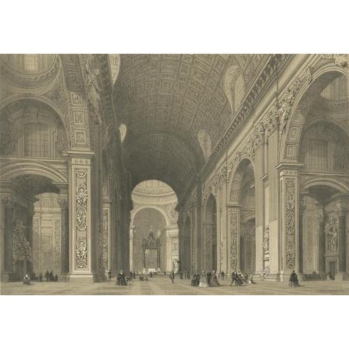 After Bayot, Interior of St. Peter's Basilica, Vatican, Rome, 1869, Lithograph For Sale - Image 4 of 10
