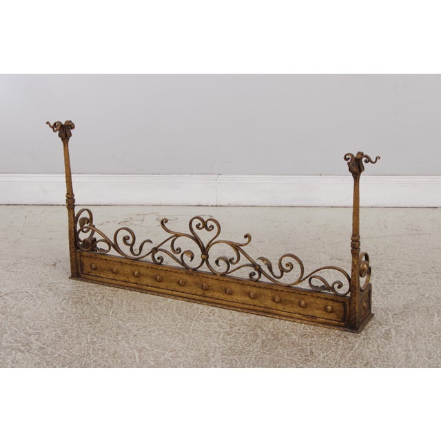 Gold Finish Iron Gothic Fireplace Fender Set For Sale - Image 10 of 13