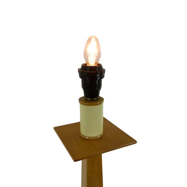 1990s Handcrafted Modern Fir Wood Table Lamp With Tiered Base Shade Included For Sale - Image 11 of 12