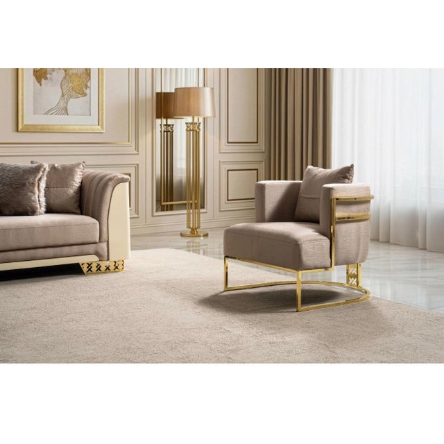 Casa Milano Asos 3-Piece Luxury Italian Living Room Set in Beige & Gold For Sale - Image 14 of 17