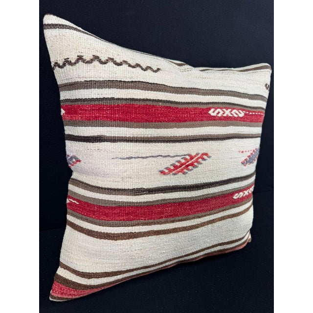 Contemporary Turkish Hemp Pillow Cushion Natural Beige Red Pillow Cushion Cover 24x24 For Sale - Image 3 of 4