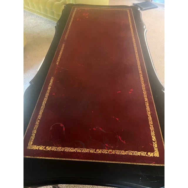 John Widdicomb Louis XV Style Ebonized & Gilt Writing Desk With Tooled Leather Top and Matching Chair, 1950s Grand Rapids For Sale - Image 9 of 12