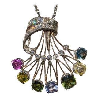 The Bruny: Unique Art Nouveau Multicolored Sapphire and Diamond Pendant For Sale