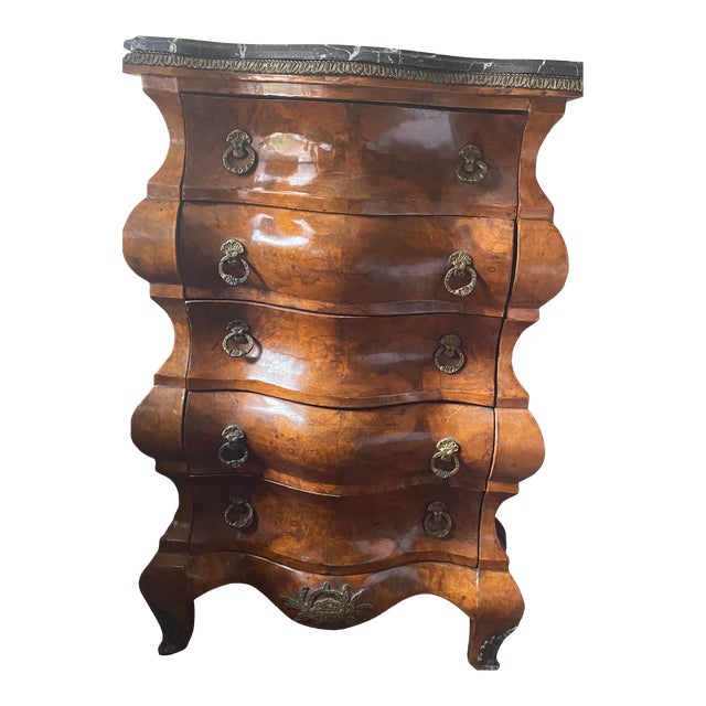 Italian 19th Century Rococo Style Walnut Bombe Dresser For Sale