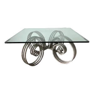 80's Postmodern Spiral Scrolled Iron Square Coffee Table