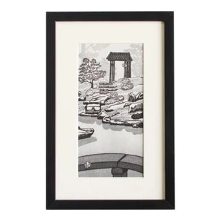 Vintage Original Artwork Signed by Artist Gihachiro Okuyama Framed Woodblock Print Titled "Shōren-in Temple" For Sale