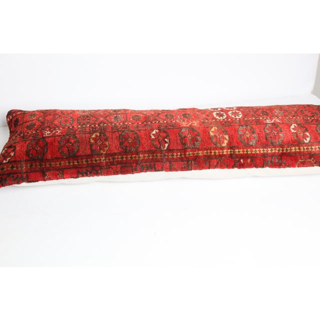 Early 20th Century Antique Handwoven Tribal Wool Throw Lumbar Pillow Cushion -16'' X 46'' For Sale - Image 5 of 10