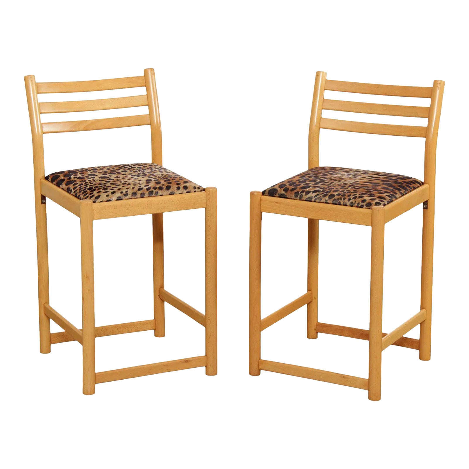 1980s Italian Modern Cheetah Print Upholstered Low Counter Height Bar