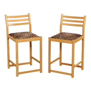 1980s Italian Modern Cheetah Print Upholstered Low Counter Height Bar Stools - A Pair