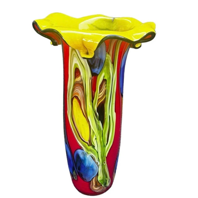 Murano Colorful Cased Floral Studio Art Glass Vase For Sale In West Palm - Image 6 of 9