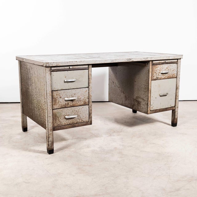 Industrial Steel Double Drawer Desk, 1950s For Sale - Image 14 of 14