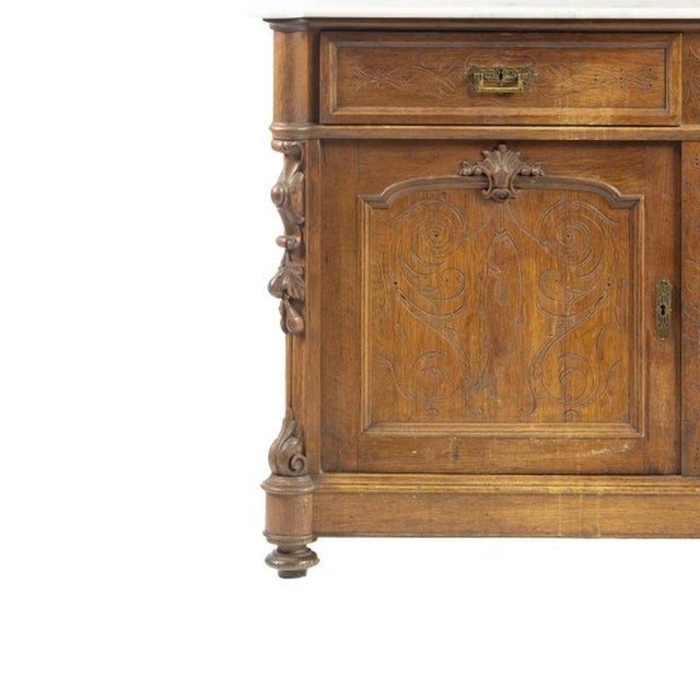 19th Century Henry II Oak and Marble Sideboard with Mirror For Sale - Image 3 of 6