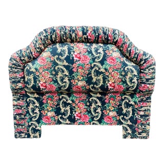 1980s Chintz Fabric Upholstered Queen Headboard For Sale