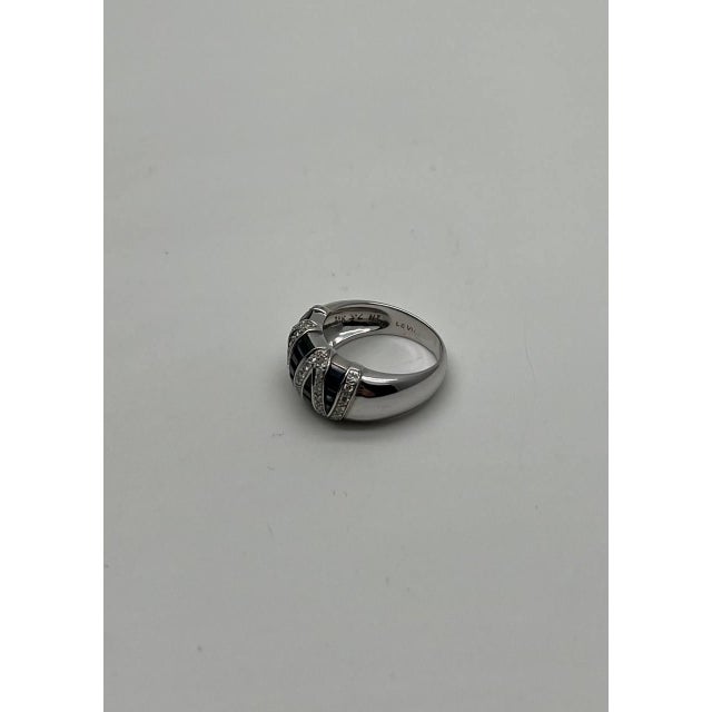 Modern Blue Sapphire Precision Square Cut Diamonds 14k White Gold Statement Band Ring, Size 7 For Sale - Image 3 of 12