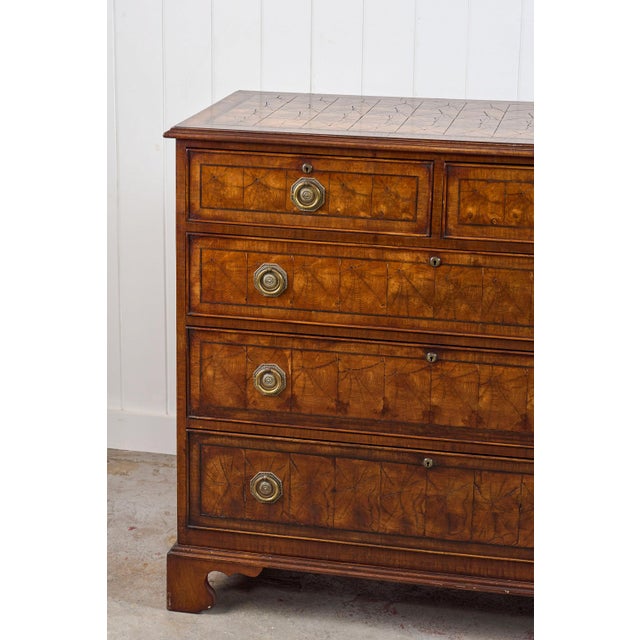 18th Century Large English Oyster Cut Chest of Drawers on Bracket Feet For Sale - Image 4 of 10