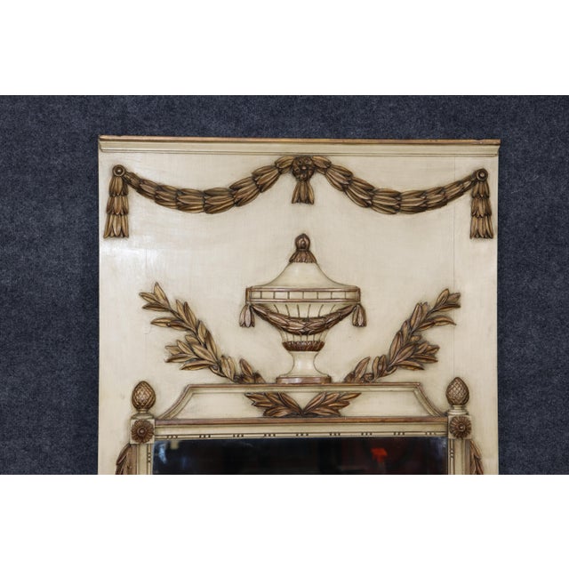 1910s French Louis XVI Style Parcel Painted & Gold Trumeau Mirror For Sale - Image 5 of 8