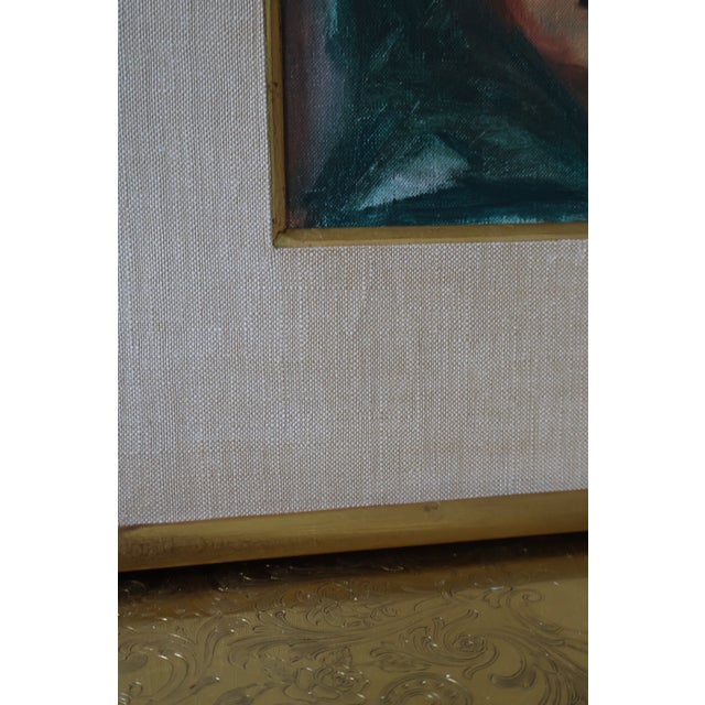 Wood Signed Vintage Expressionist Portrait in Emerald Headscarf—Custom Gilt Frame For Sale - Image 7 of 18