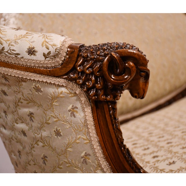 1920s Antique French Carved Walnut Spring-Seat Loveseat Sofa New Upholstery For Sale - Image 12 of 17