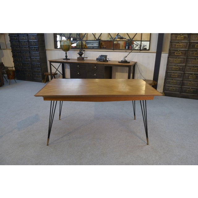 Italian Oak Table with Cast Iron and Bronze Legs, 1960s, in Good conditions. Designed 1960 to 1969