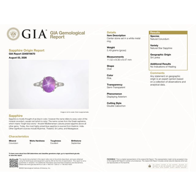 2000 - 2009 Gia Certified 10 Carat No Heat Pink Star Sapphire White Gold Cocktail Ring, Size 10.25 For Sale - Image 5 of 5