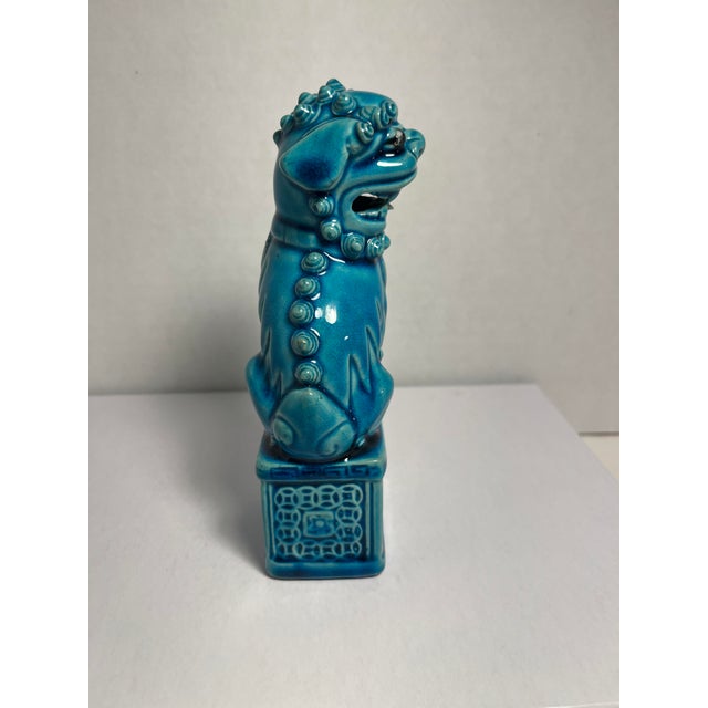 Vintage Chinese Turquoise Blue Glazed Ceramic Foo Dog Figurine For Sale - Image 4 of 6