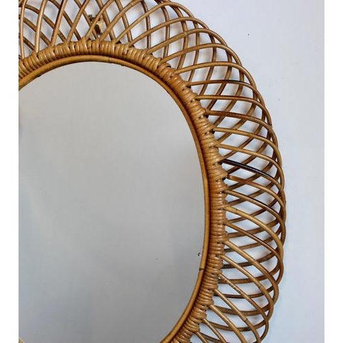 Brown Vintage Italian Rattan Wall Mirror, 1960s For Sale - Image 8 of 10