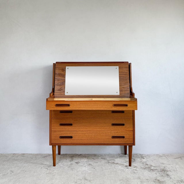 Mid-Century Modern Teak Bureau with Writing Surface and Vanity Drawer from Illums Bolighus, 1960s For Sale - Image 3 of 18