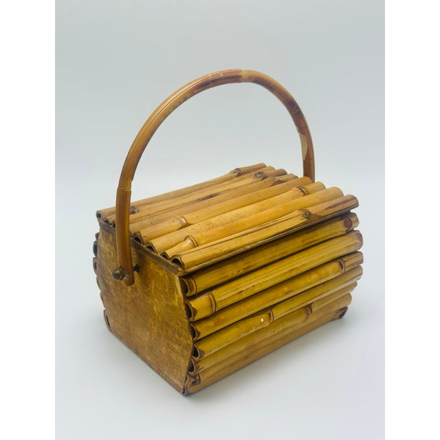 Coastal Vintage Bamboo Lidded Basket For Sale - Image 3 of 10